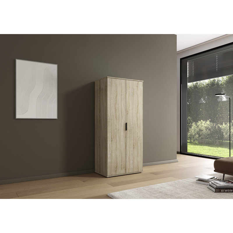 Hinged door wardrobe ESSEA in a simple design, modern handle MADE IN GERMANY, Sonama Oak