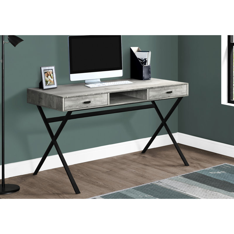 Table de bureau à domicile avec finition en stratifié gris et base en métal noir, poste de travail de 48 po de hauteur pour le bureau, pieds de 48 po