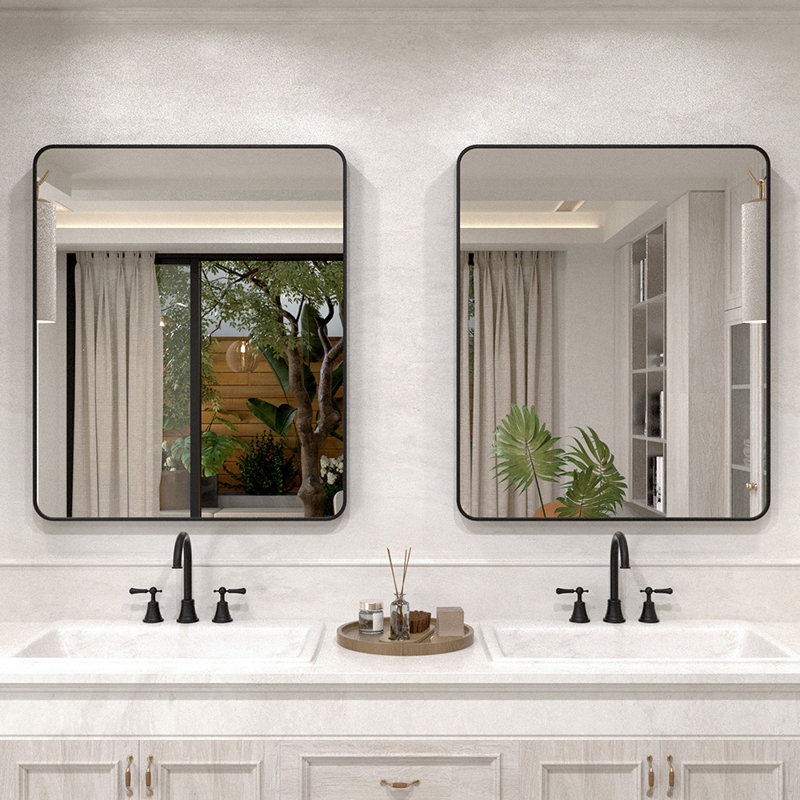 Vista 30 in. W x 36 in. H Rectangular Framed Wall Bathroom Vanity Mirror in Matte Black, 36" x 30", Matte Black