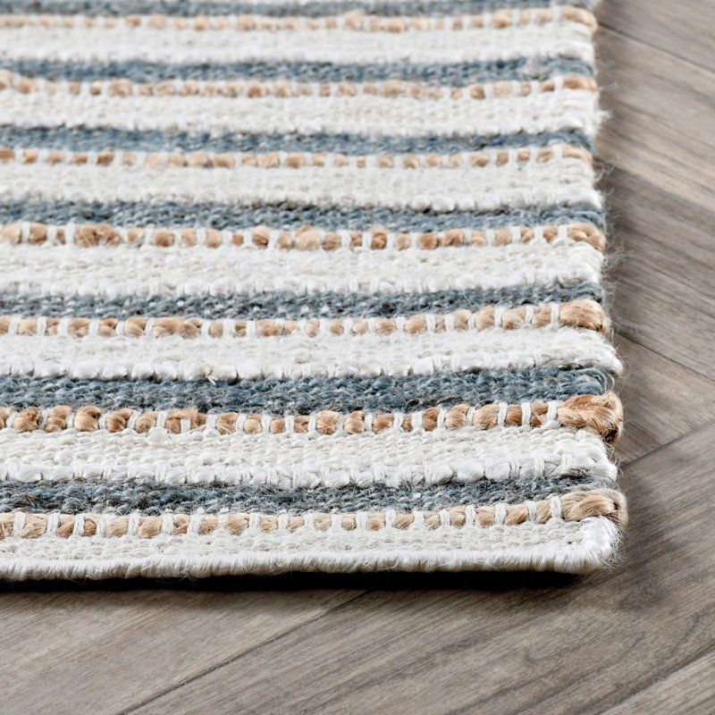 Del Mar Striped Area Rug, Ivory/Aqua