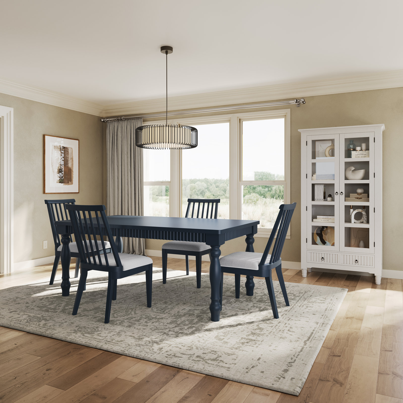 Pearce Extendable Dining Set with Dowelback Chairs, 5 Pieces: Table, 4 Chairs, Navy