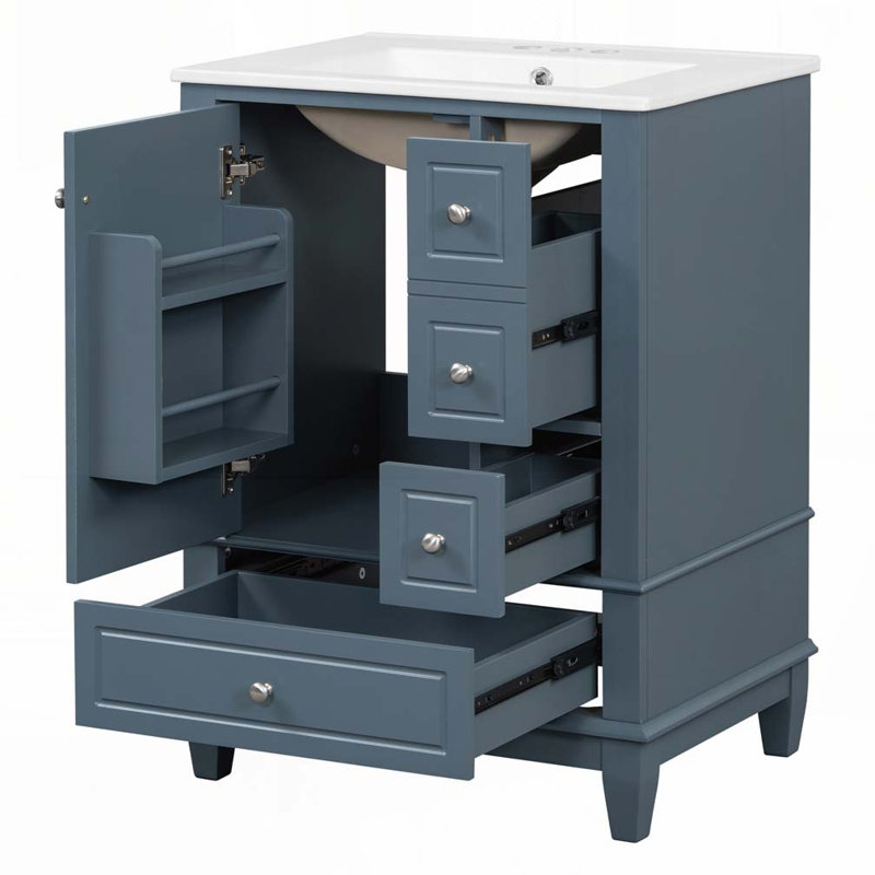 Meuble-lavabo 24 po avec lavabo en céramique, Bleu gris
