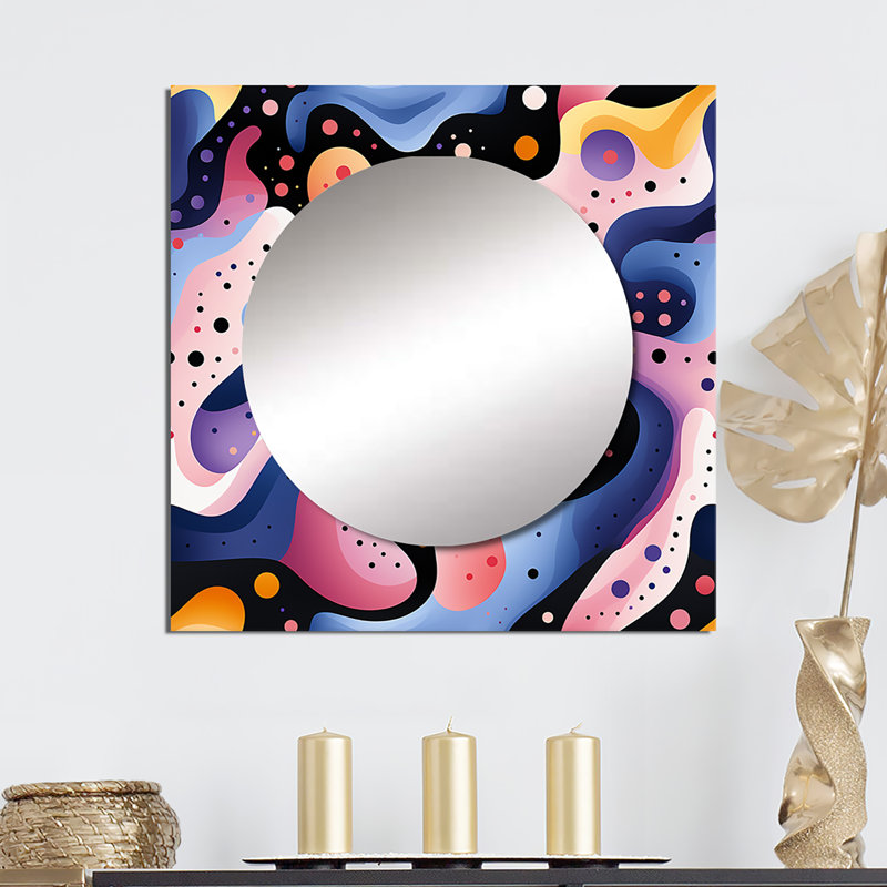 Motif de lignes géométriques froides multicolores - miroir carré moderne pour décoration murale, 23 po x 23 po