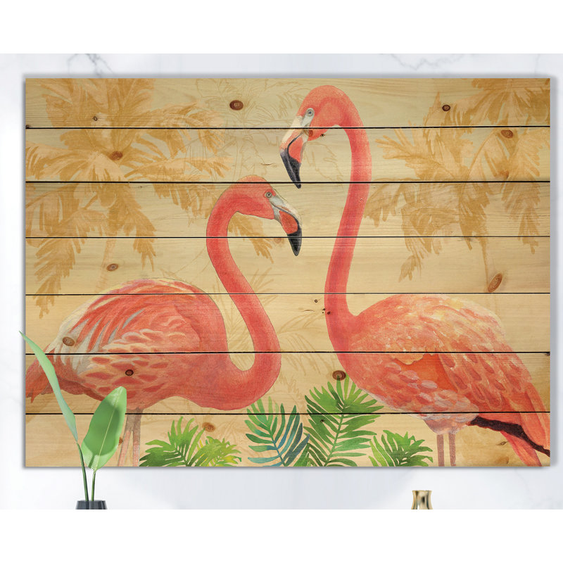 « glam flamant roses », impression sur bois, H 36 po x l 46 po x P 1,5 po