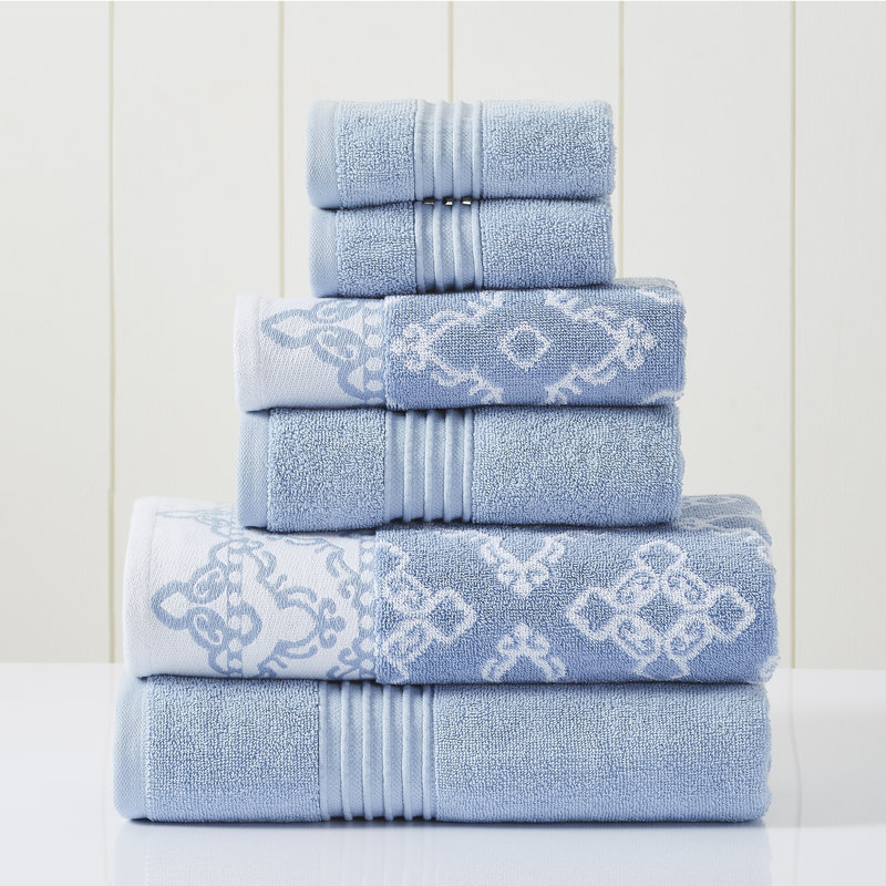 Ensemble de serviettes en jacquard réversible teint en fil 6 pièces Charlize Modern - 100% coton, Bleu