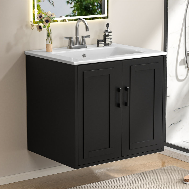  Meuble-lavabo mural simple flottant élégant avec lavabo en céramique 24 po 