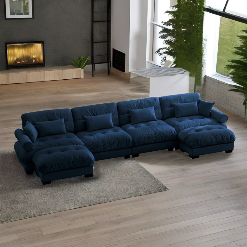 Canapé modulaire en U, Velours bleu