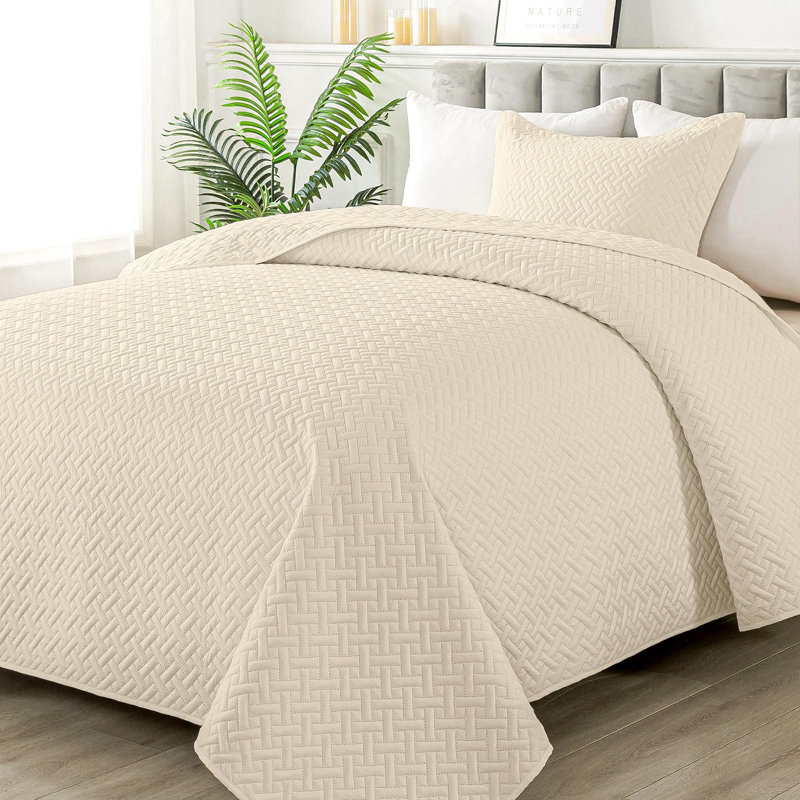 Ensemble de courtepointe à formes tressées, Beige, Courtepointe grande et 2 très grandes taies déco