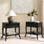 Ireno 28''W French Transitional Fluted Drawer Front End Table with Pull-Out Top Shelf, Curved Solid Wood Legs and Lower Open Shelf Set of 2-809945136