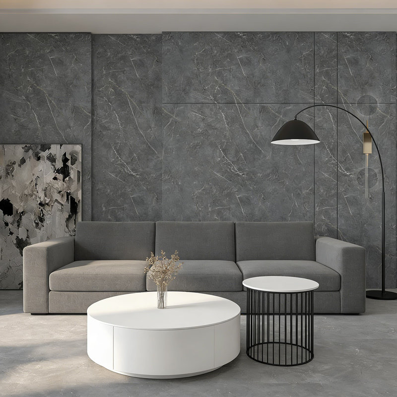 Revêtement de sol en vinyle pelez et collez - Carrelage de sol en PVC imperméable avec finition en marbre gris mat pour la cuisine, la salle de bain, le mur et le comptoir