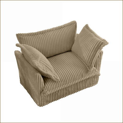 Sofas Modern Deep Seat Single Sofa for Living Room with Removable Cover &amp; 3 Pillows | Camel | Corduroy