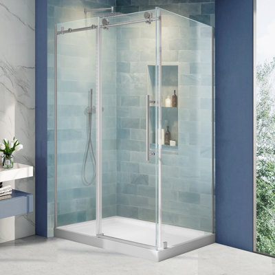 44-48 in. W x 36 in. D x 72 in. H Frameless Corner Sliding Shower Door Enclosure in Clear Glass