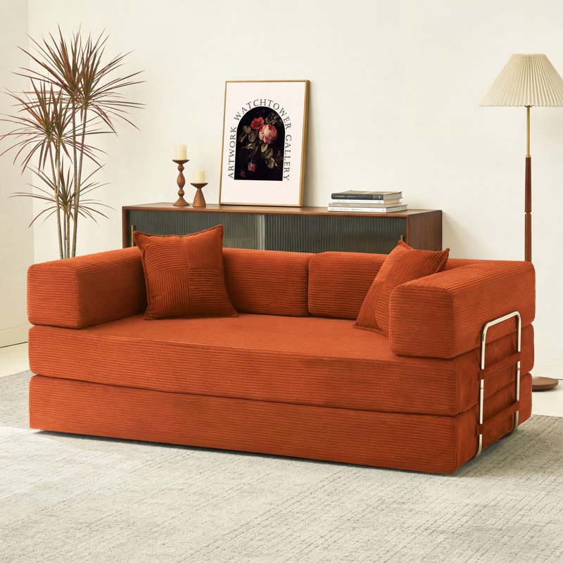 Convertible Sleeper Sofa With Removable Armrests, Corduroy Fabric Sofa Couch, No Assembly Required For Living Room, Dorm, Studio