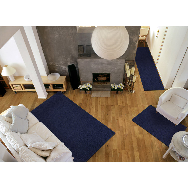 Ebern Designs Yenni 3 Piece Area Rug Set (5'x7', 3'x4', 24"x60") Navy