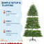 Arbre de Noël artificiel 7,5 pi, arbre automatique en PVC mélangé avec lumières DEL bicolores, installation facile, design moderne et durable, décoration intérieure et extérieure pour les Fêtes-1580328085