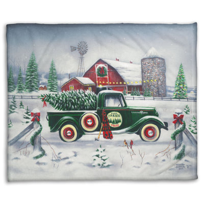 Coral Fleece Blanket, Ye Olde Christmas Truck by Robert Andrea