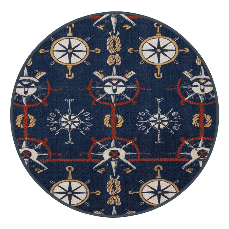  Tapis nautique lavable scandinave maritime, Rond 7 pi
