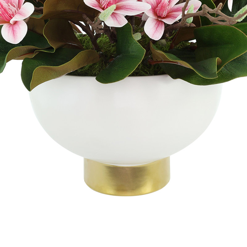Butterfly Magnolia and Leaves in Ceramic Vase