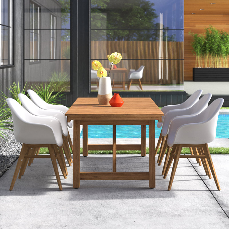 Anautica 6 - Person Teak Wood Patio Dining Set with Extendable Rectangular Table