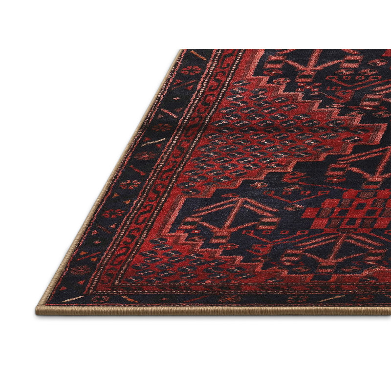 Tapis beige/noir/rouge traditionnel, Rectangle 5 pi x 7 pi