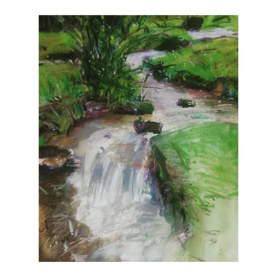 Eau qui coule - Paysage | Pastel à l'huile sur papier | Par Mukal