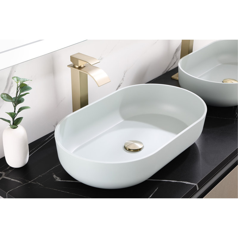 Lavabo vasque de salle de bain ovale 24 po x 14 po - Installation au-dessus du comptoir, ABS bleu, hygiénique, avec résistance aux égratignures, à la décoloration, aux chocs, au drainage efficace et au débit d'eau rapide