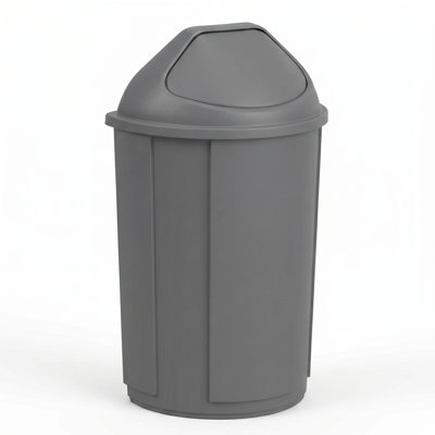 21 Gallon Gray Half-Round Commercial Plastic Trash Can with Dome Swing-Door Lid