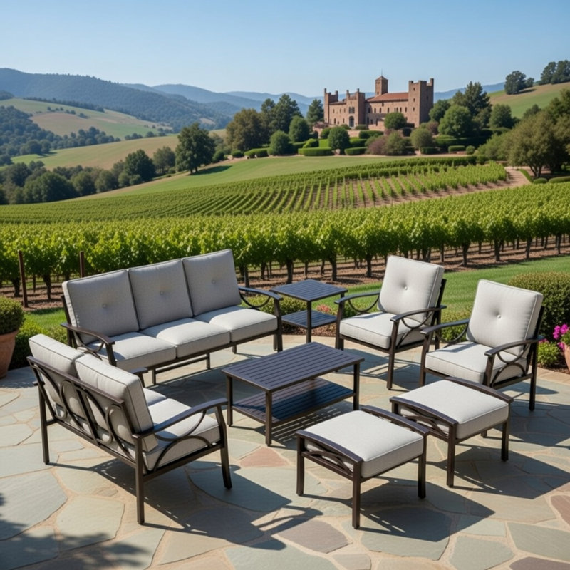 8-Piece Metal Patio Furniture Set, Light Gray