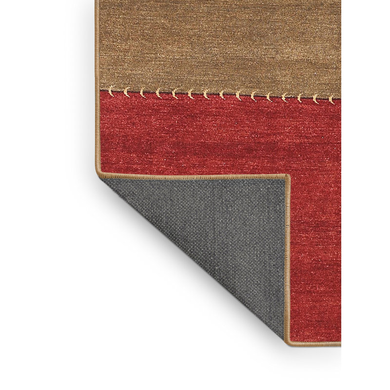Tapis de zone rouge/orange contemporaine, Rectangle 5 pi x 7 pi