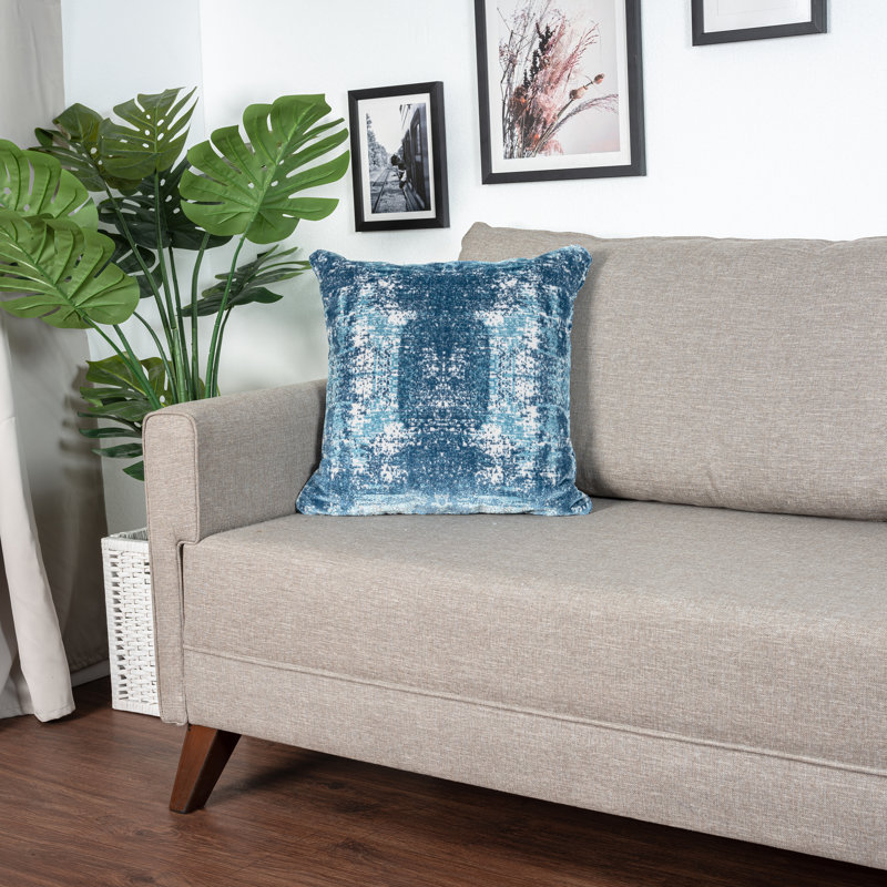 Blue and Ivory Abstract Acrylic Blend Square Throw Pillow 20" x 20"