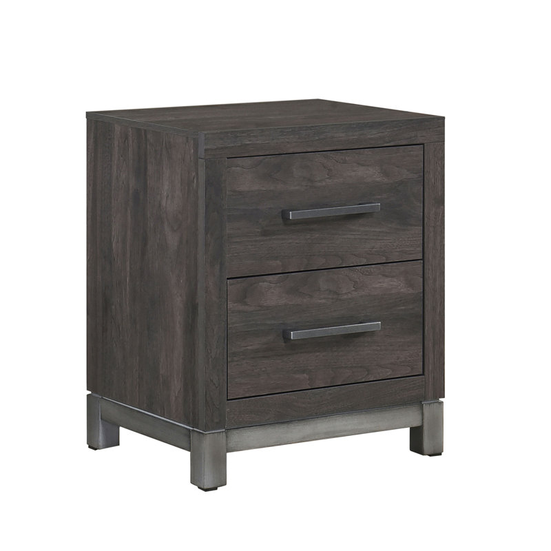 Belle table de chevet moderne et élégante 1 pièce avec 2 tiroirs gris brunâtre et finition argent antique
