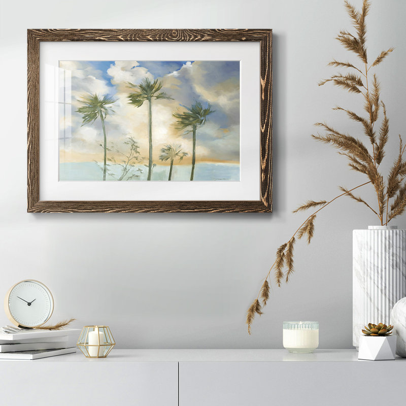 Palmiers au vent - Estampe botanique vintage, encadrée sous verre acrylique, décoration murale côtière pour salon