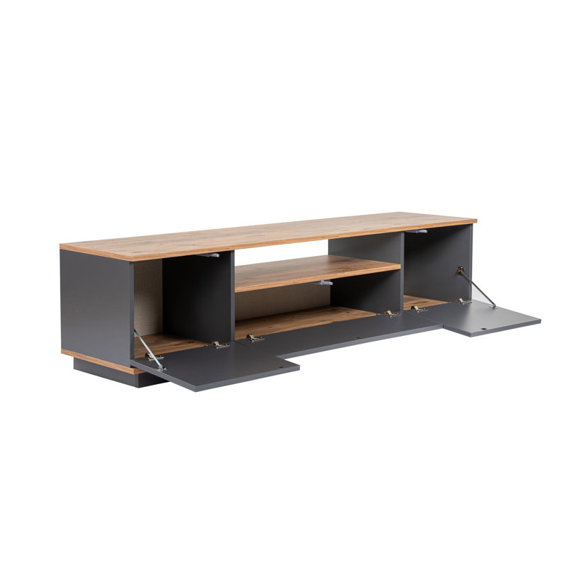 Modern Industrial TV Stand, Anthracite & Atlantic Pine, 70.9 x 17.6 x 17.6 inches | 100% Melamine Coated Particle Board, Thickness: 0.7 inches | Push-To-Open Doors, Stylish & Functional Design for Living Room or Home Theater