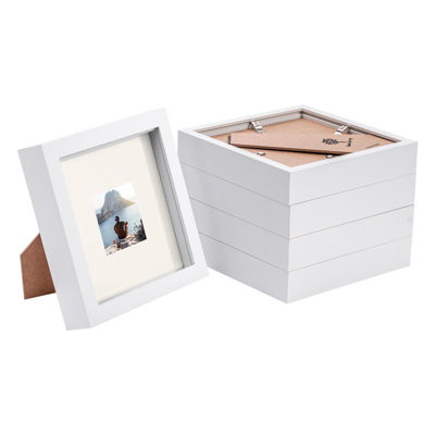 Nicola Spring - 6" x 6" White 3D Box Photo Frames - 2" x 2" Mount - Ivory