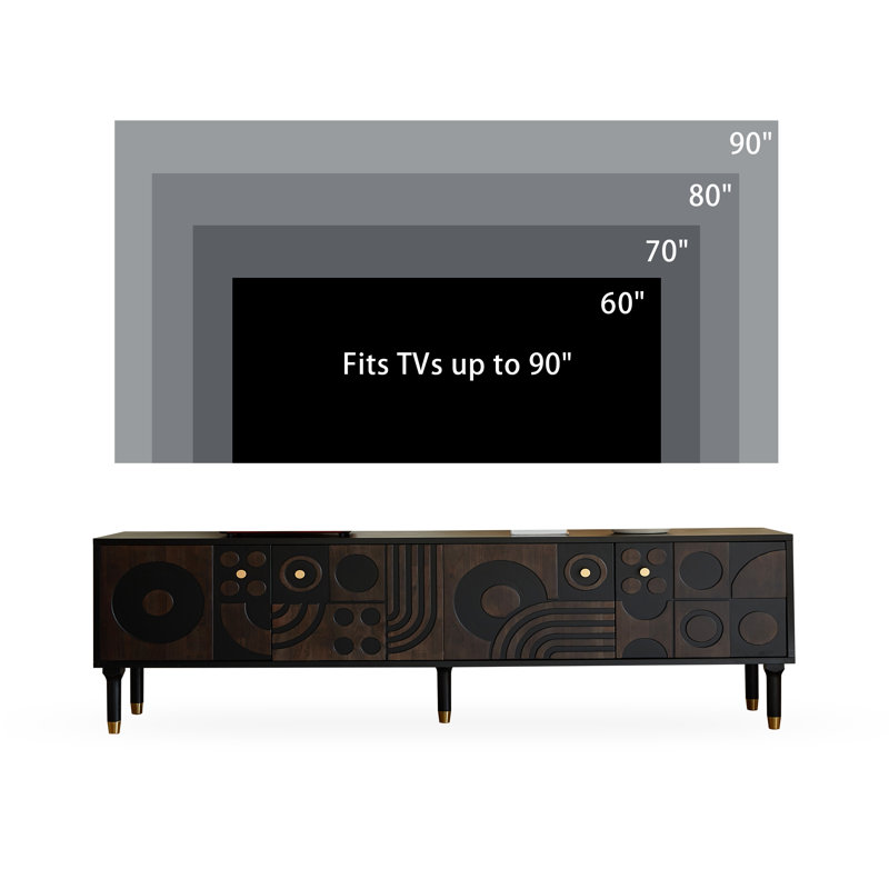 Mid-Century Modern TV Stand - Stylish Entertainment Center with 4 Storage Cabinets for TVs over 55 Inches Black（Width: 78.7 inches）