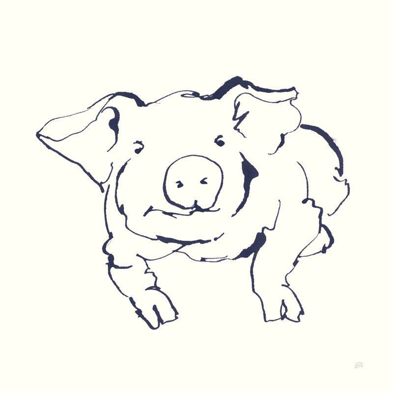 Line Pig II Navy by Chris Paschke - Wrapped Canvas Print, 30cm H x 30cm W