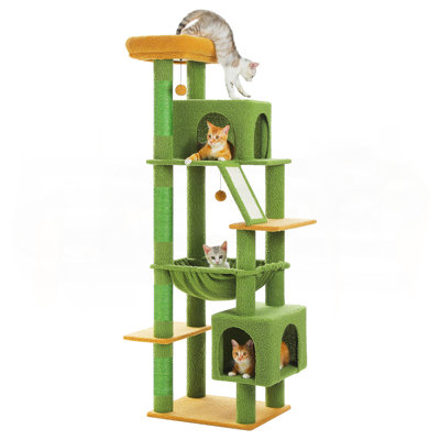 71" Tall Cat Tree For Large Cat 20 Lbs With Super Large Hammock, Heavy Duty Cat Tower With 4 Sisal Scratching Posts & 2 Spacious Condos For Big Adult Cats Maine Coon