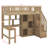 Wooden Twin Size Elevated Bed Featuring Desk, LED Lights, Storage Racks-2126561122