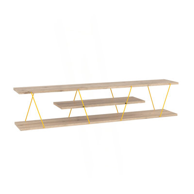 Furnishome Store Tars Mid Century Modern Tv Stand 4 Shelves Open Storage Metal Cords Entertainment Centre 56 Inch Low Tv Unit