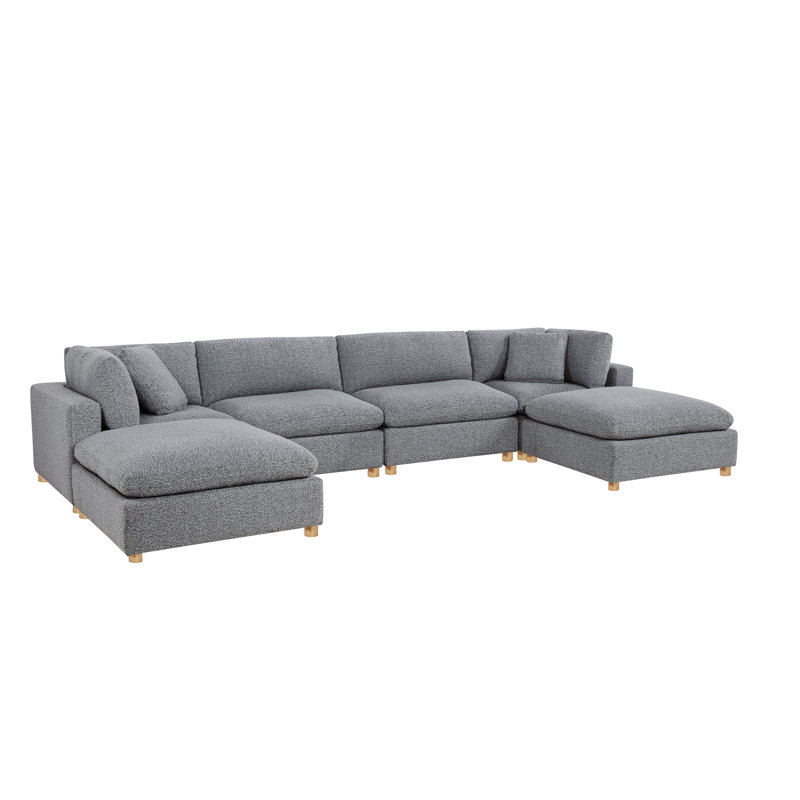 6-Piece Modular Sectional Set In Teddy Boucle Fabric, Rich Gray Teddy