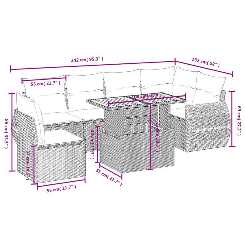 Ensemble de canapé de jardin Vidaxl gris