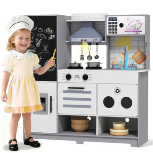 Joyldias Wooden  Kids Play Kitchen Set With Circulating Sink, Pretend Toddler Kitchen Toy With Real Sound And Light