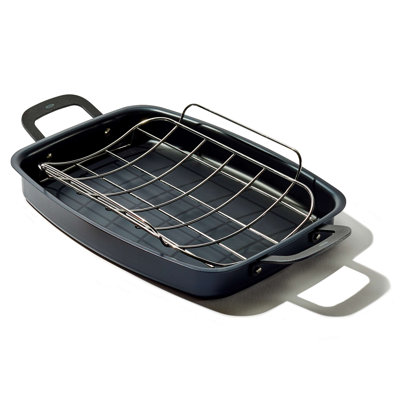 OXO Black Steel Open Roaster with U rack 15"x10.5"x2.25"