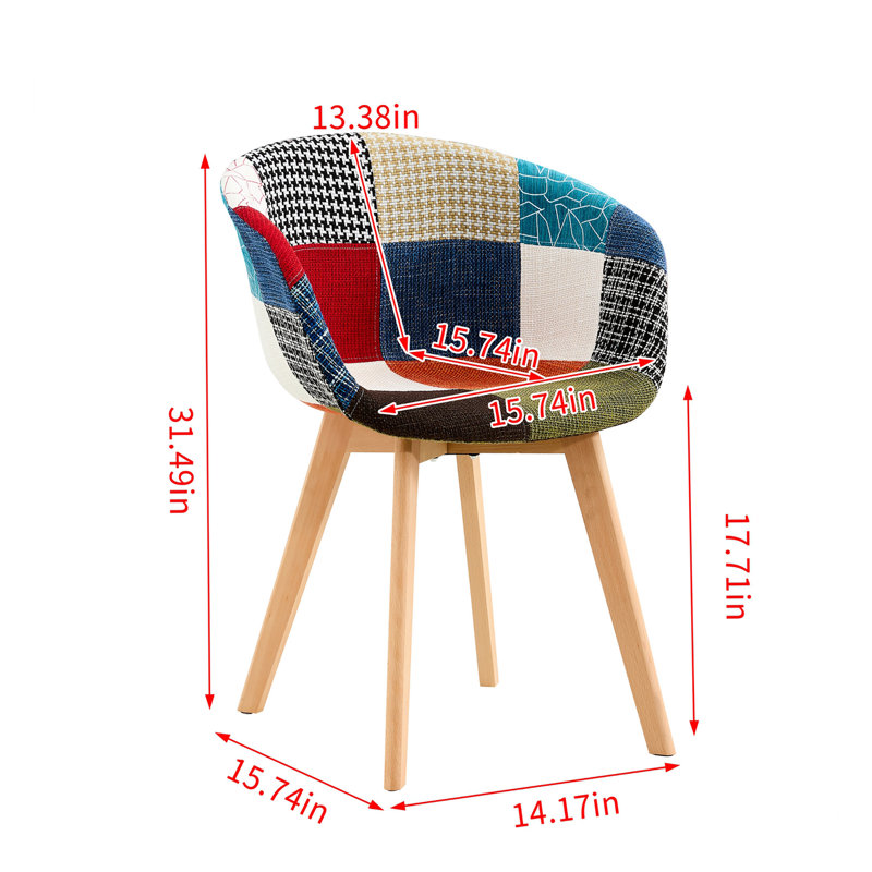 Fauteuil demi-tonneau l 15,74 po Kostiantyn avec siège patchwork, chaise de salle à manger pour la salle à manger