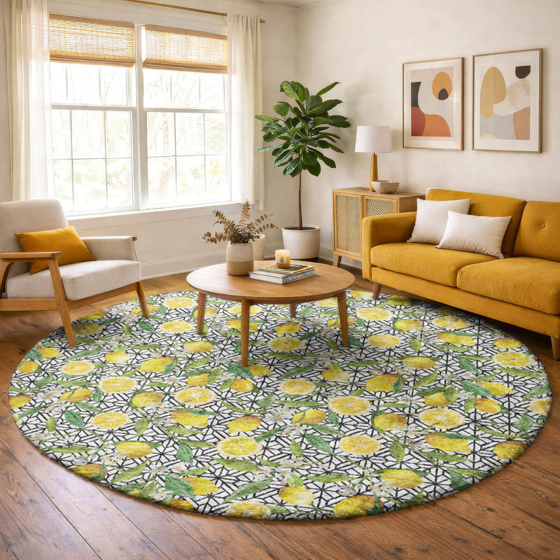 Premium Machine Washable Dream Shag ADS160 Lemons Rug, 8' Round