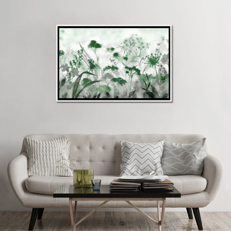 Encre indigo, Toile avec cadre flottant blanc, H 32 po x l 48 po, Vert