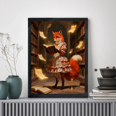Reproduction d'art encadrée noire, "Mlle Fox" dans la bibliothèque