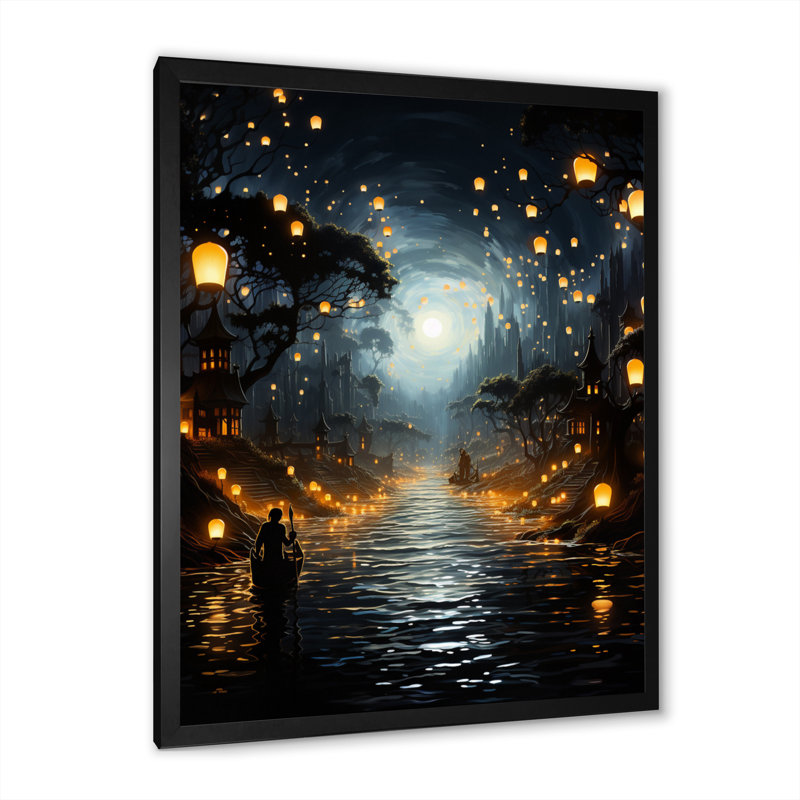 «Japon Art Sea of Lanterns II», reproduction sur toile, Cadre photo noir, H 40 po x l 30 po x P 1,5 po