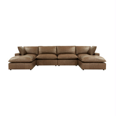 Hadleigh Brown Leather Modular U- Chaise Sectional