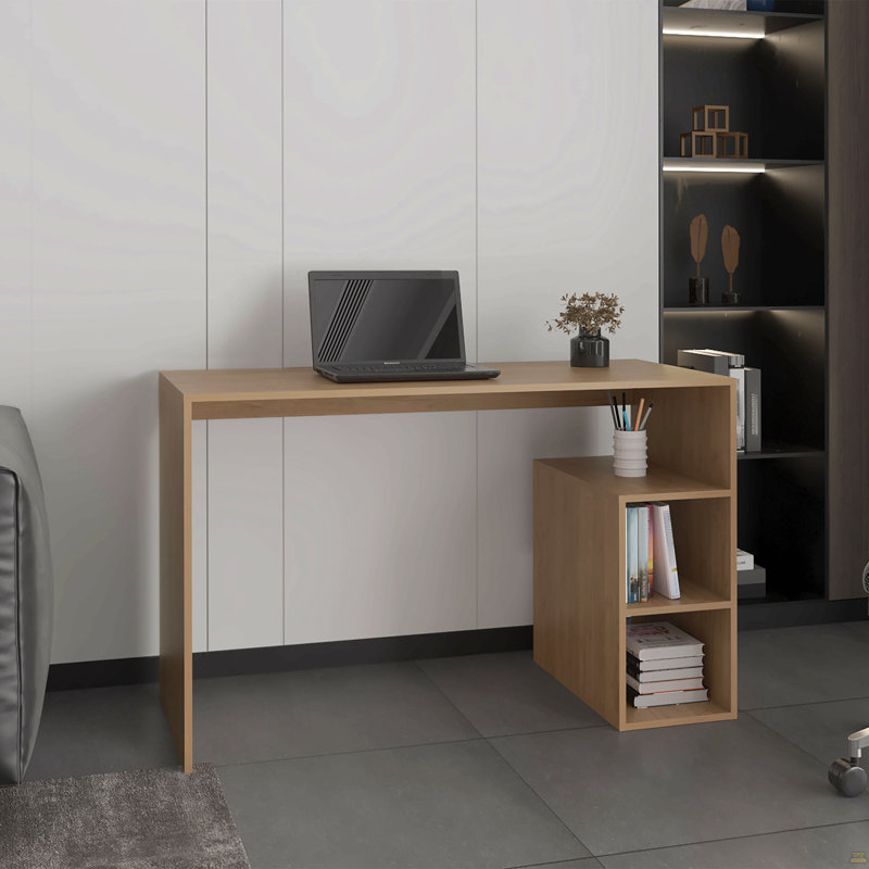 Bureau d'ordinateur, 3 tablettes, pin clair